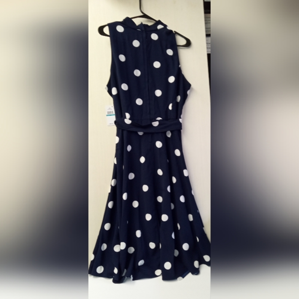 SLYN Navy and White Polka Dot Sleeveles Midi Dress 16P -NWT - Picture 2 of 11